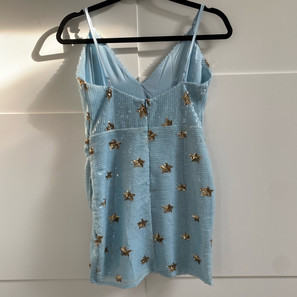 superdown Light Blue Mini Dress with Gold Accents - Picture 4 of 4